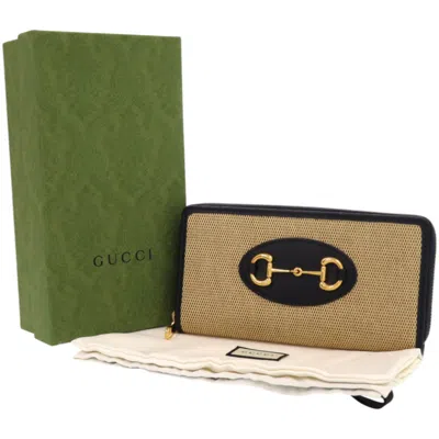 Pre-owned Gucci Beige Navy Canvas Leather Long Wallet (bi-fold) () In Multi