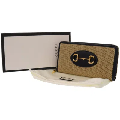 Pre-owned Gucci Beige Navy Canvas Leather Long Wallet (bi-fold) () In Multi
