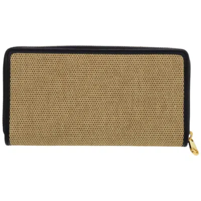 Pre-owned Gucci Beige Navy Canvas Leather Long Wallet (bi-fold) () In Multi