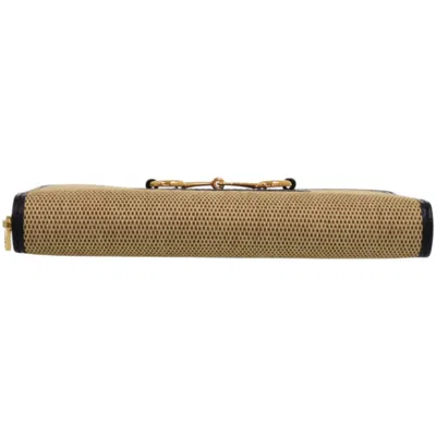 Pre-owned Gucci Beige Navy Canvas Leather Long Wallet (bi-fold) () In Multi