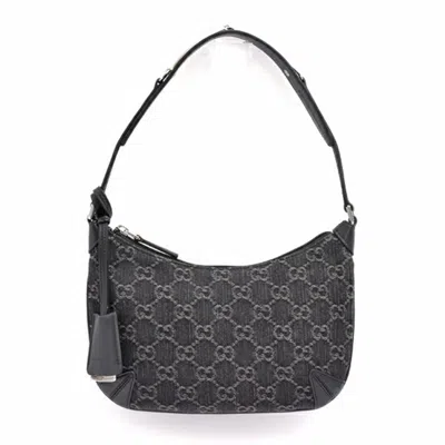 Pre-owned Gucci Black Gray Denim Leather Shoulder Bag () In Multi
