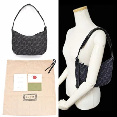 Pre-owned Gucci Black Gray Denim Leather Shoulder Bag () In Multi