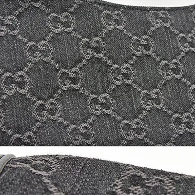 Pre-owned Gucci Black Gray Denim Leather Shoulder Bag () In Multi