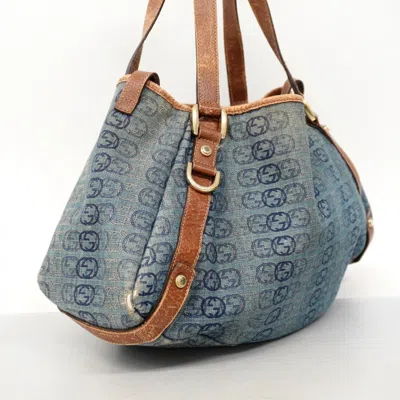 Pre-owned Gucci Blue Brown Denim Tote Bag () In Multi