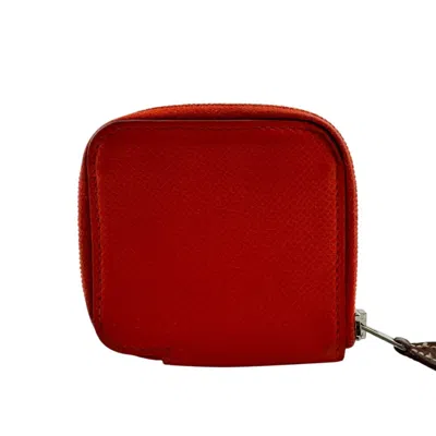 Pre-owned Hermes Azap Red Color Leather Silk Coin Purse/coin Case ()