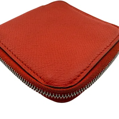Pre-owned Hermes Azap Red Color Leather Silk Coin Purse/coin Case ()