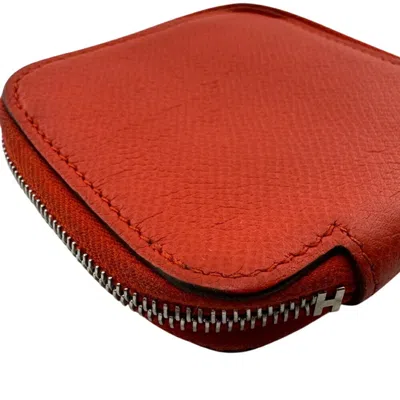 Pre-owned Hermes Azap Red Color Leather Silk Coin Purse/coin Case ()