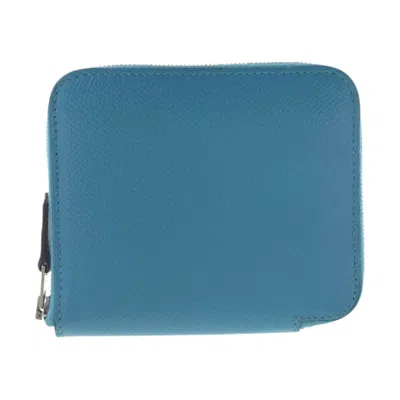 Pre-owned Hermes Blue Leather Silk Coin Purse/coin Case ()