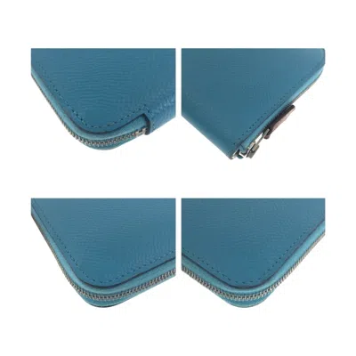 Pre-owned Hermes Blue Leather Silk Coin Purse/coin Case ()