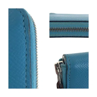 Pre-owned Hermes Blue Leather Silk Coin Purse/coin Case ()