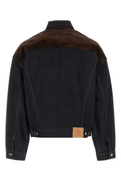 Prada Denim Jacket With Long Sleeves And Chest Pockets In Blue