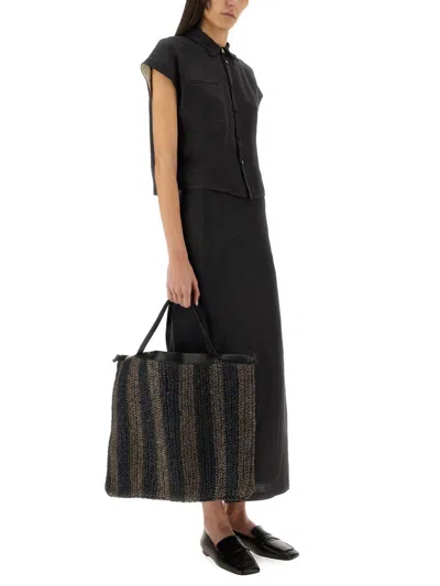 Alysi Linen Skirt With Slit In Black