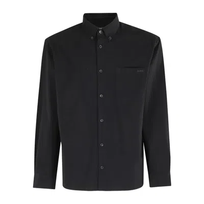 Apc A.p.c. Logo-embroidered Long-sleeved Shirt In Black