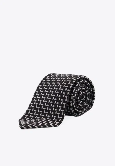 Giorgio Armani Geometric-pattern Silk Tie In Black