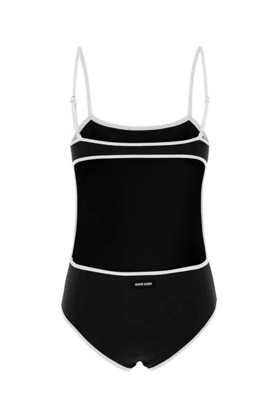 Miu Miu Dark Blue Stretch Nylon Swimsuit In Black