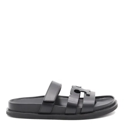 Tory Burch T Leather Sandals In Black