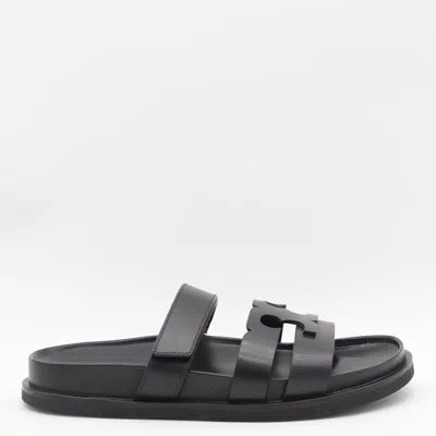 Tory Burch T Leather Sandals In Black