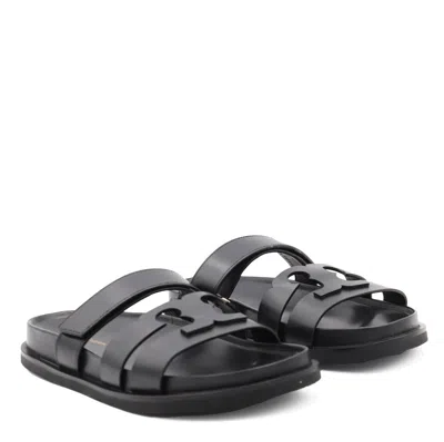 Tory Burch T Leather Sandals In Black