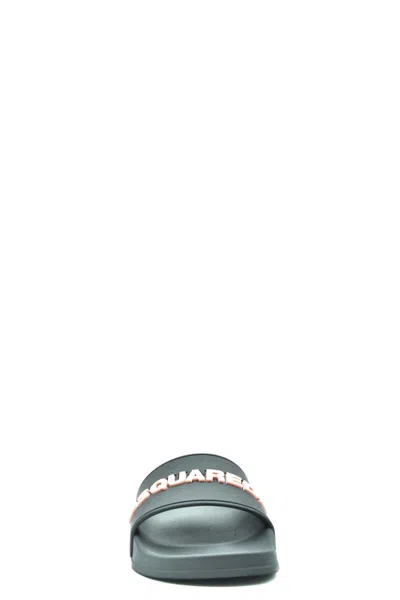 Dsquared2 Contemporary Black Slides With Contrasting Raised Lettering In Green