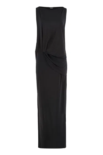 Jacquemus Peplo Draped Jersey Maxi Dress In Black