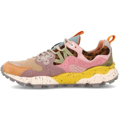 Flower Mountain Yamano 3 Pink And Yellow Suede And Nylon Sneakers In Multi