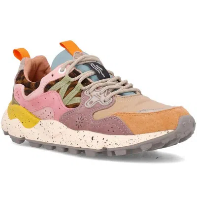 Flower Mountain Yamano 3 Pink And Yellow Suede And Nylon Sneakers In Multi