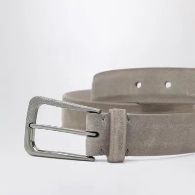 Brunello Cucinelli Greige Suede Leather Belt Women In Gray