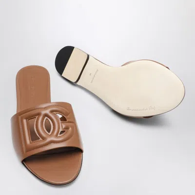 Dolce & Gabbana Brown Leather Slides With Dg Logo In Brown