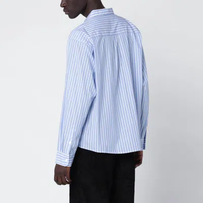 Brain Dead Light Blue Striped Shirt With Painted Patch In Blue
