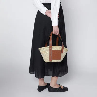 Loewe Small Basket Bag In Palm Leaf And Leather In Neutral
