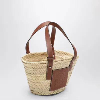Loewe Small Basket Bag In Palm Leaf And Leather In Neutral