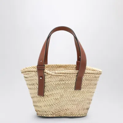 Loewe Small Basket Bag In Palm Leaf And Leather In Neutral