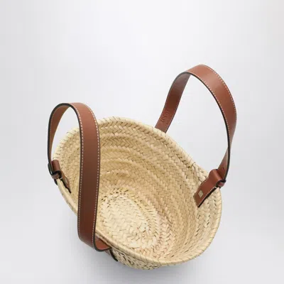 Loewe Small Basket Bag In Palm Leaf And Leather In Neutral