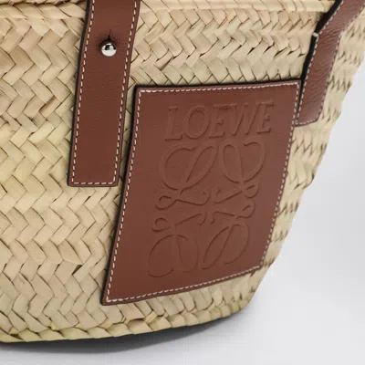 Loewe Small Basket Bag In Palm Leaf And Leather In Neutral