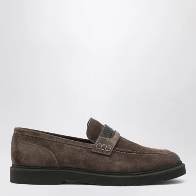 Brunello Cucinelli Penny Loafer In Brown Leather With Monile Detail In Multi