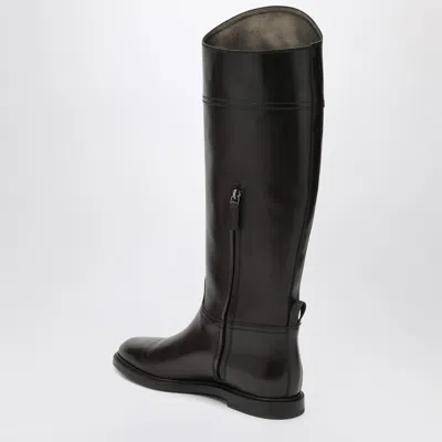 Brunello Cucinelli Brown Leather Boots With Shiny Detail In Multi