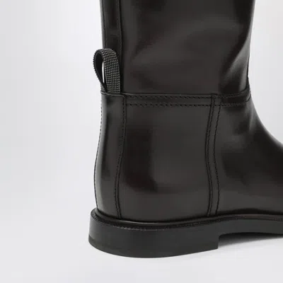 Brunello Cucinelli Brown Leather Boots With Shiny Detail In Multi