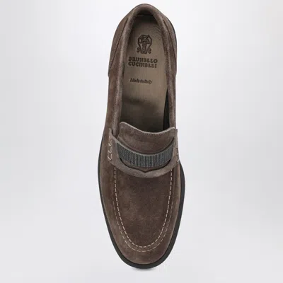 Brunello Cucinelli Penny Loafer In Brown Leather With Monile Detail In Multi