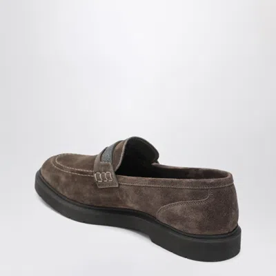 Brunello Cucinelli Penny Loafer In Brown Leather With Monile Detail In Multi