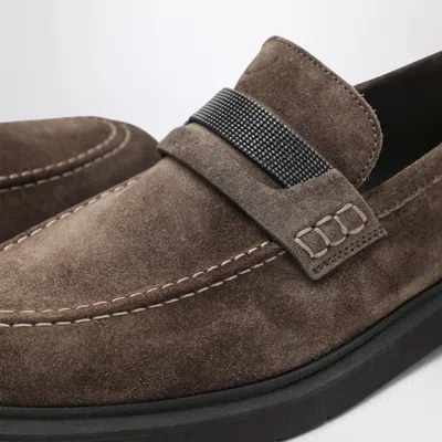 Brunello Cucinelli Penny Loafer In Brown Leather With Monile Detail In Multi