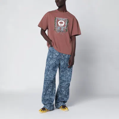 Brain Dead Walnut Vintage Effect T Shirt With Printed Logo In Brown