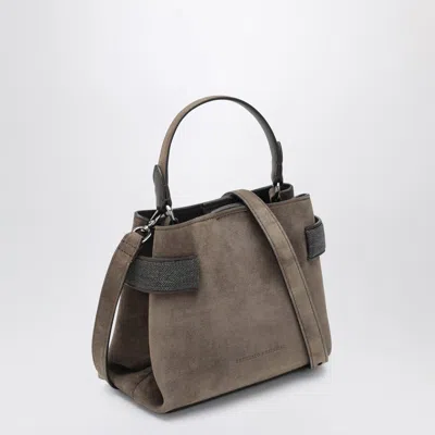 Brunello Cucinelli Top-handle Essence Small Brown Bag With Precious Bands In Brown