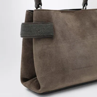 Brunello Cucinelli Top-handle Essence Small Brown Bag With Precious Bands In Brown