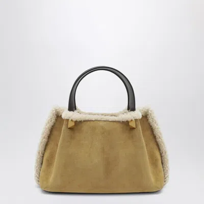Valentino Vlogo Small Beige Suede Bag In Sand