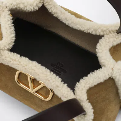 Valentino Vlogo Small Beige Suede Bag In Sand