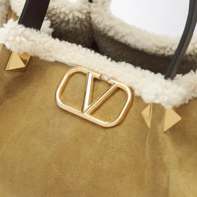 Valentino Vlogo Small Beige Suede Bag In Sand