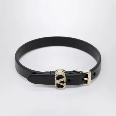 Valentino Crystal Leather Bracelet Featuring Buckle In Black