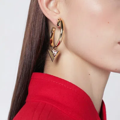 Valentino Crystal Metal Hoop Earrings With Geometric Pendant In Gold