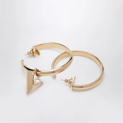 Valentino Crystal Metal Hoop Earrings With Geometric Pendant In Gold