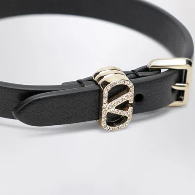 Valentino Crystal Leather Bracelet Featuring Buckle In Black